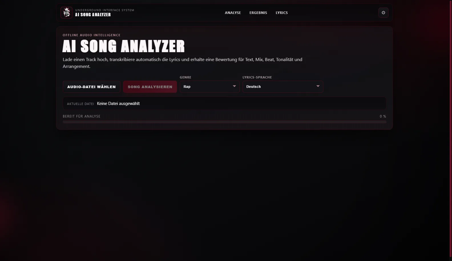 Music Analyzer Oberfläche - Einstellungen