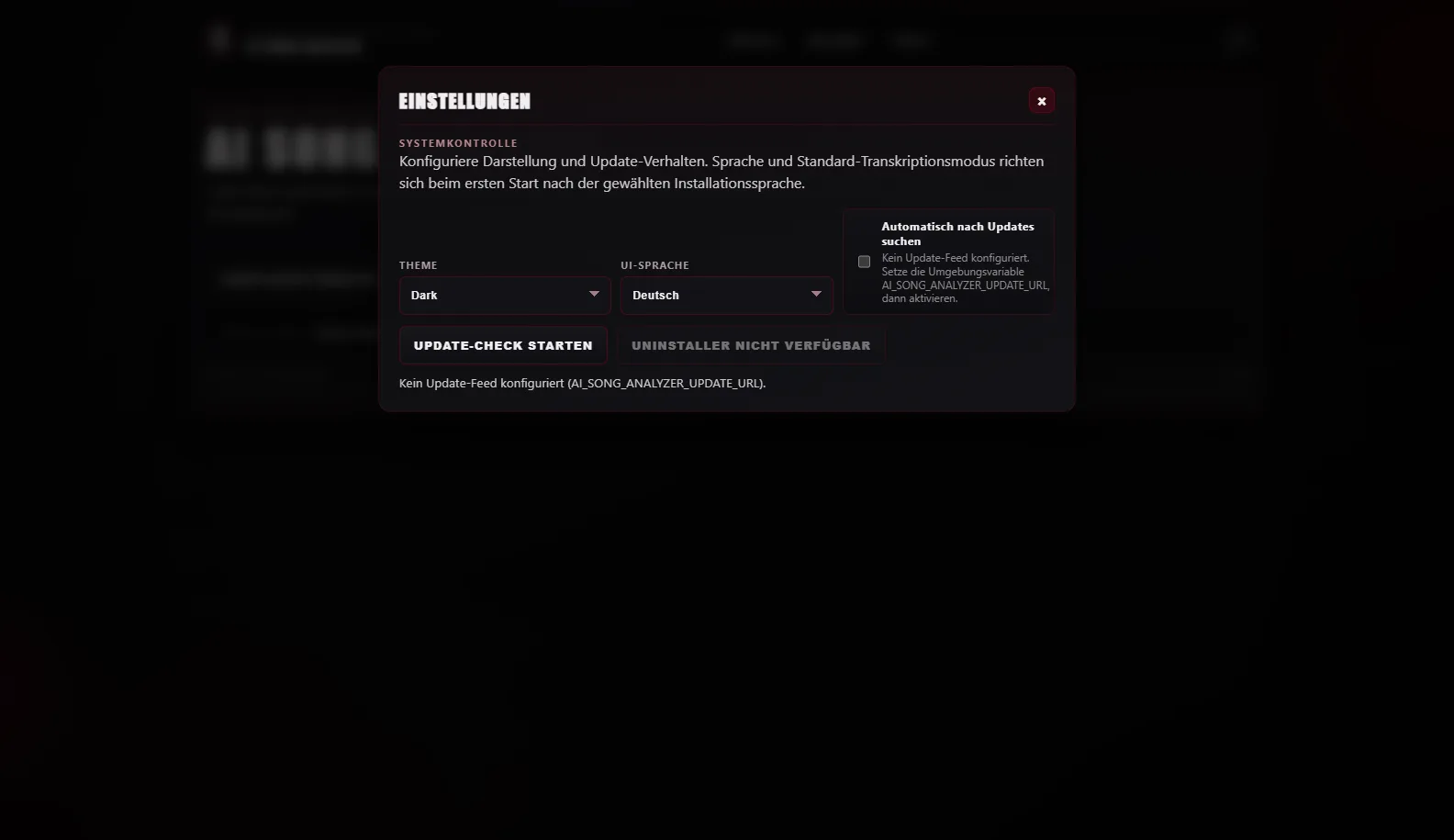 Music Analyzer Oberfläche - Ergebnisansicht